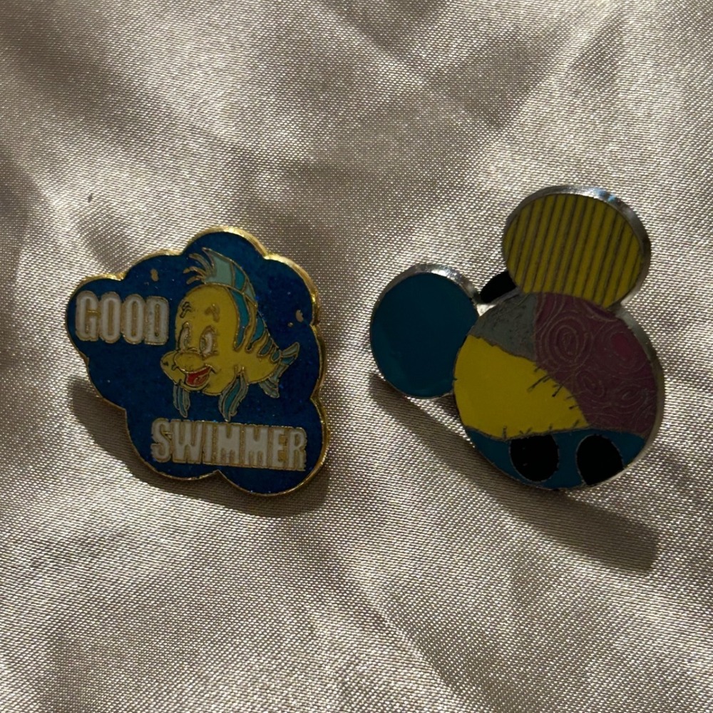 Disney Parks Pins Flounder Good Swimmer & Sally Mickey Head Patchwork Lot of 2